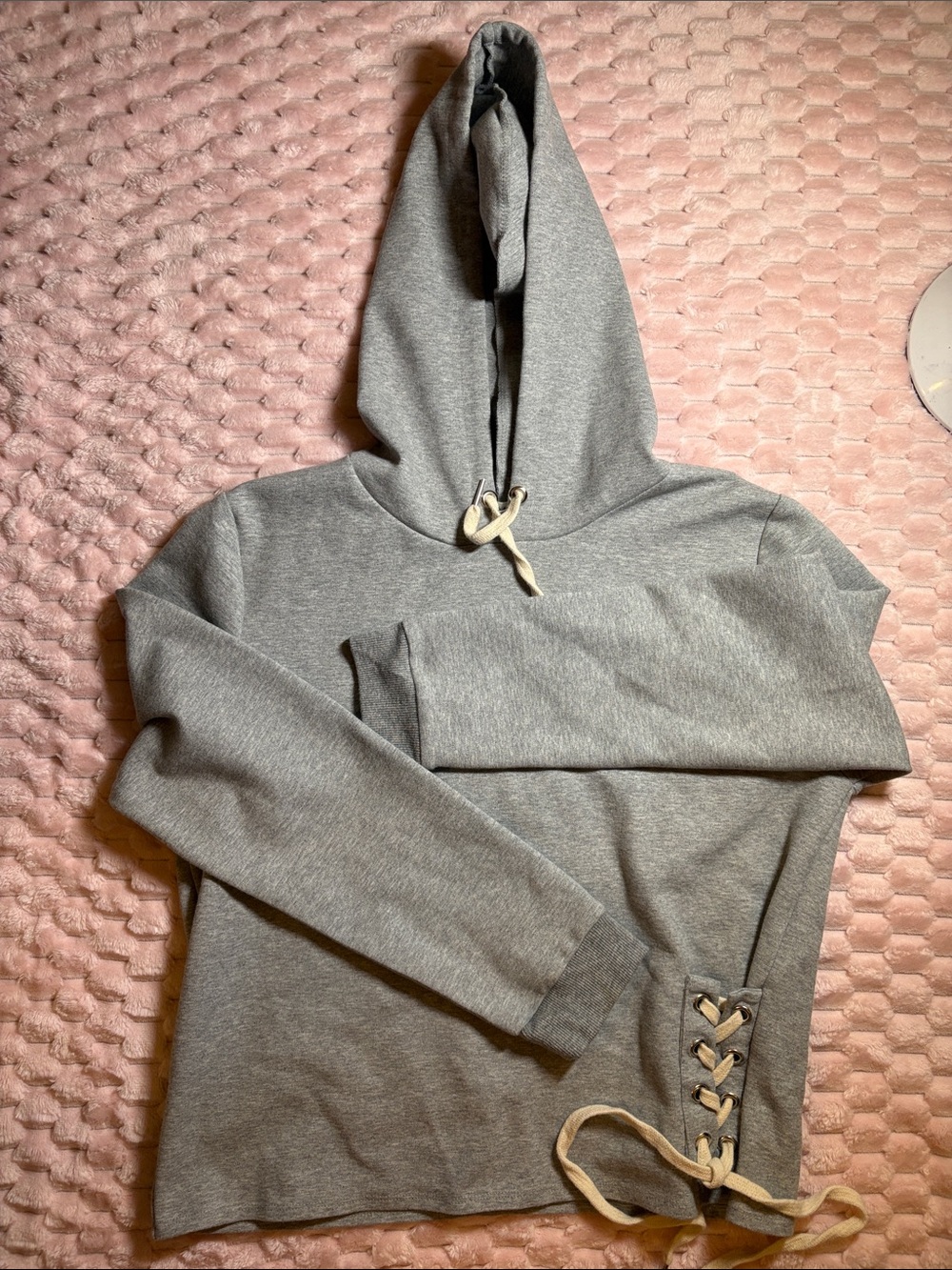 Gray Women's Hooded Side Lace-Up Hoodie